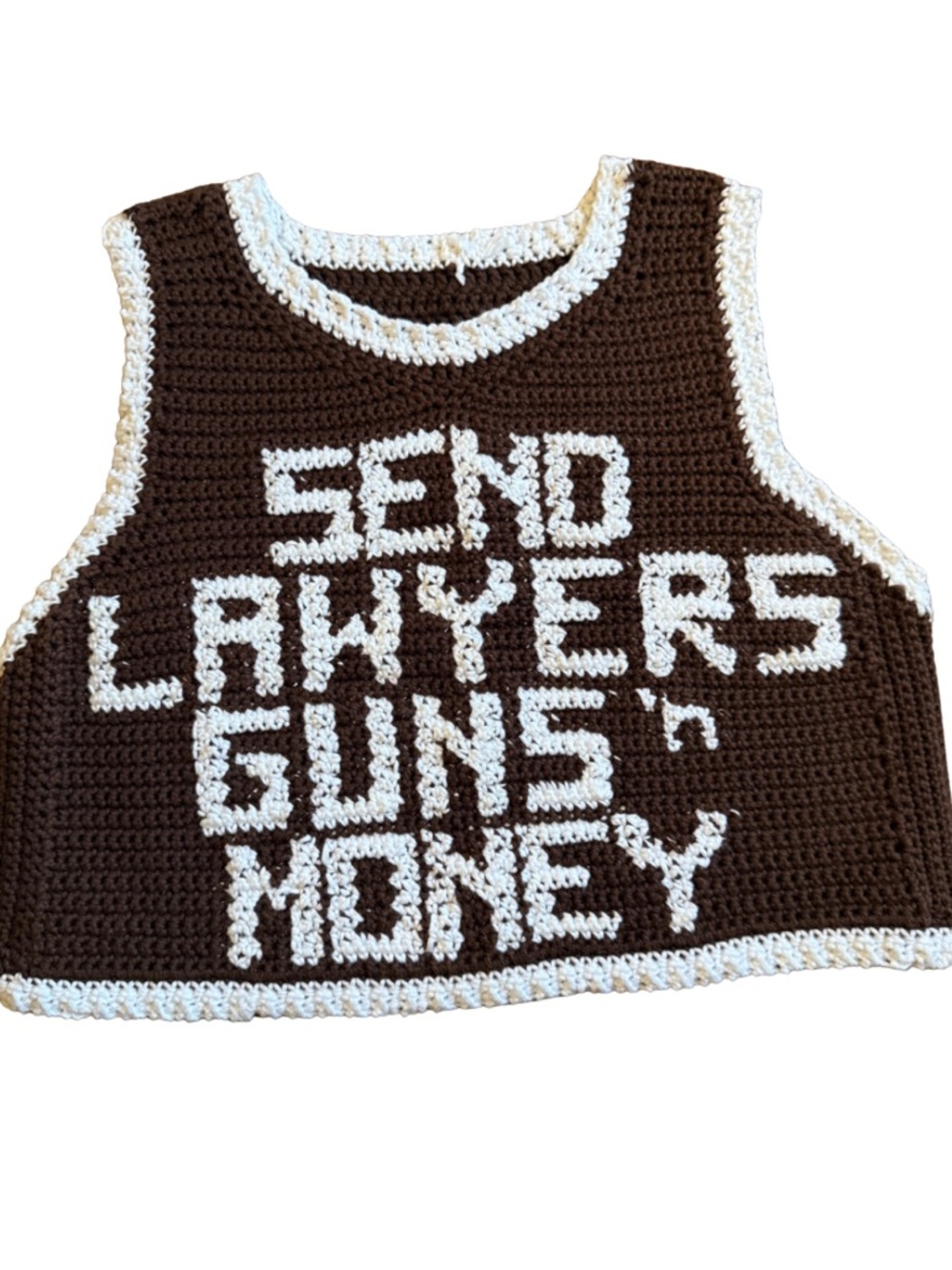 Handmade Crochet Statement Crop Top - Brown & Cream